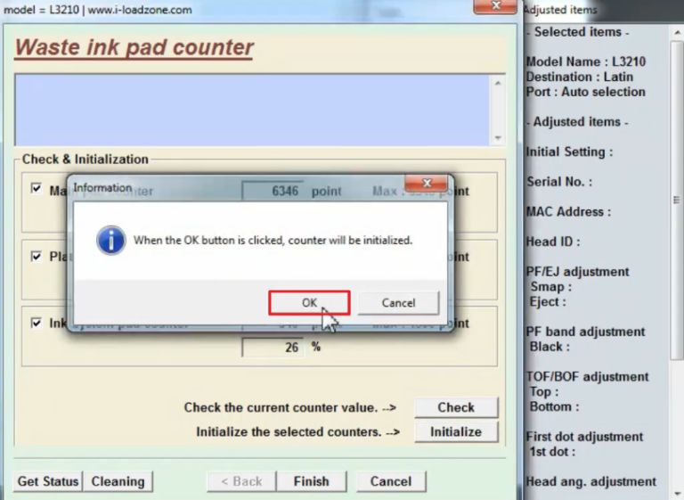 Resetter Epson L3210 Initialize Counters